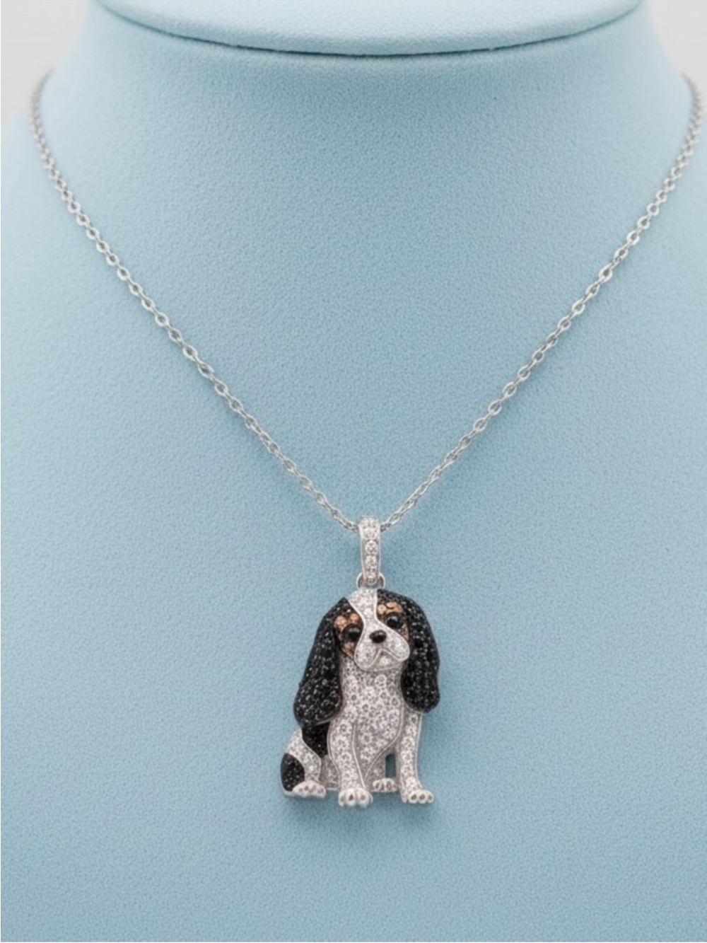 Cavalier King Charles Dog Breed Sterling Silver CZ Sparkle Pendant Necklace NEW